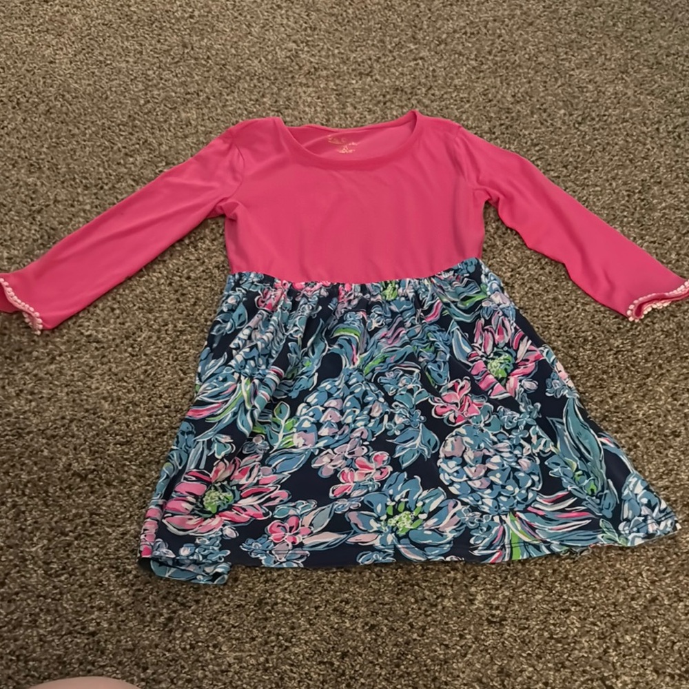 Pink and Blue Floral Kids Dress